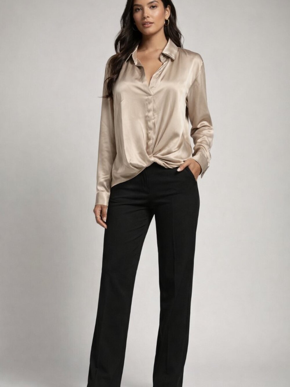 LUSH NWOT Elegant Cream Champagne Satin Blouse - S - Picture 2 of 9